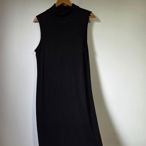 EUC ADRIENNE VITTADINI MOCK NECK BLACK MINIMALIST SLEEVELESS DRESS SIZE L - Picture 4 of 13